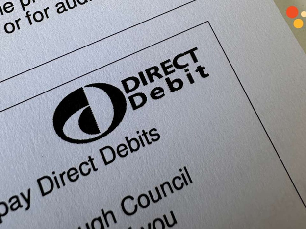 Black direct debit logo on white paper
